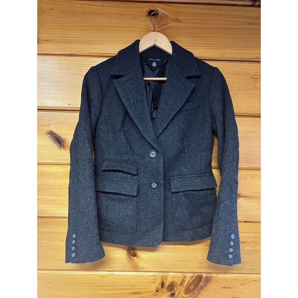 Tommy Hilfiger Work Two Button Wool Blend Blazer Jacket Womens Size S Gray